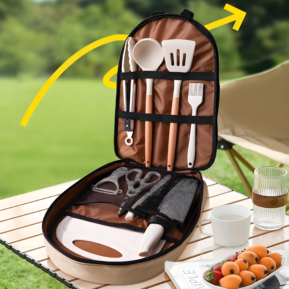 Camping Cooking And Dining Set - Conjunto de 10 Utensílios de Cozinha