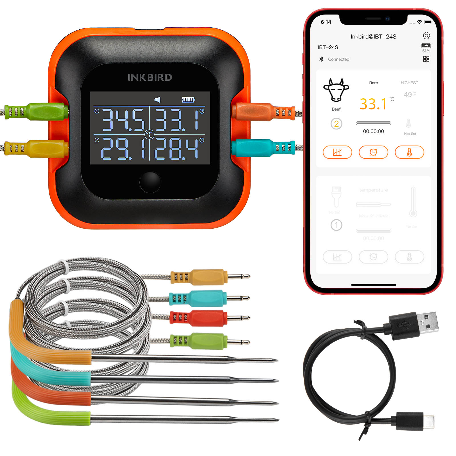 Meat Thermometer Camp - INKBIRD-Termômetro de carne Bluetooth com grande
