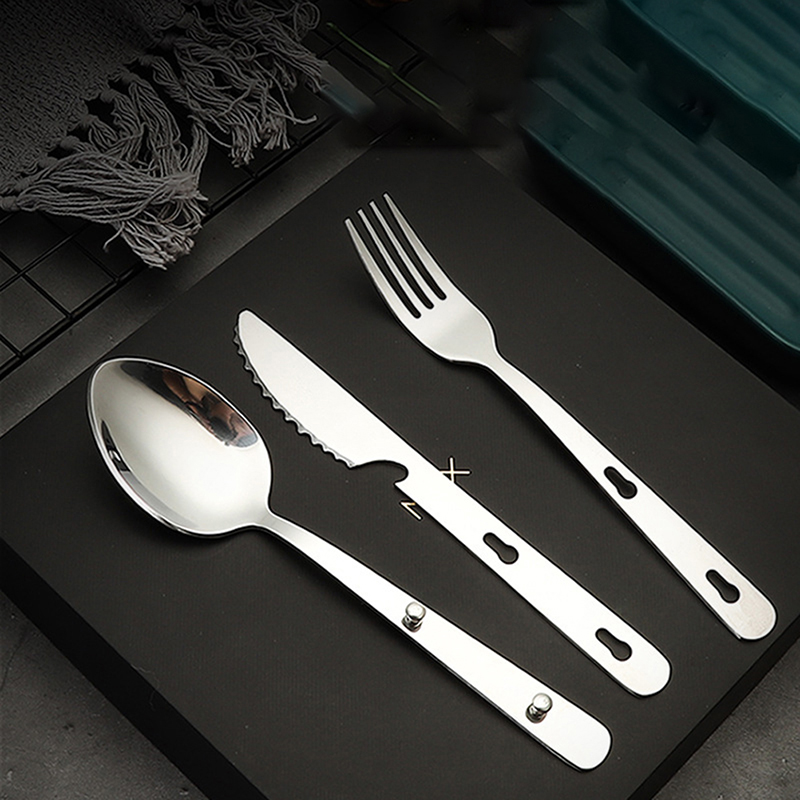 Camping Cooking And Dining Set - 3 pçs/set portátil de aço inoxidável