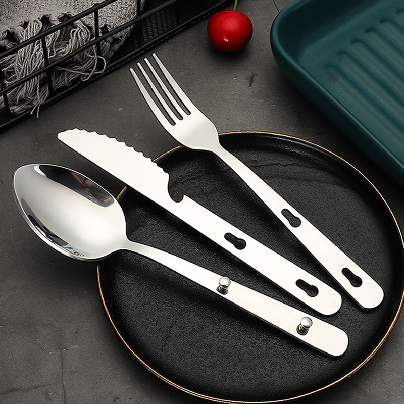 3 pçs/set portátil de aço inox - Camping Cooking And Dining Set avaliação e preço